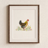 The Yard Bird | Fine Art Chicken & Flowers Watercolor Print