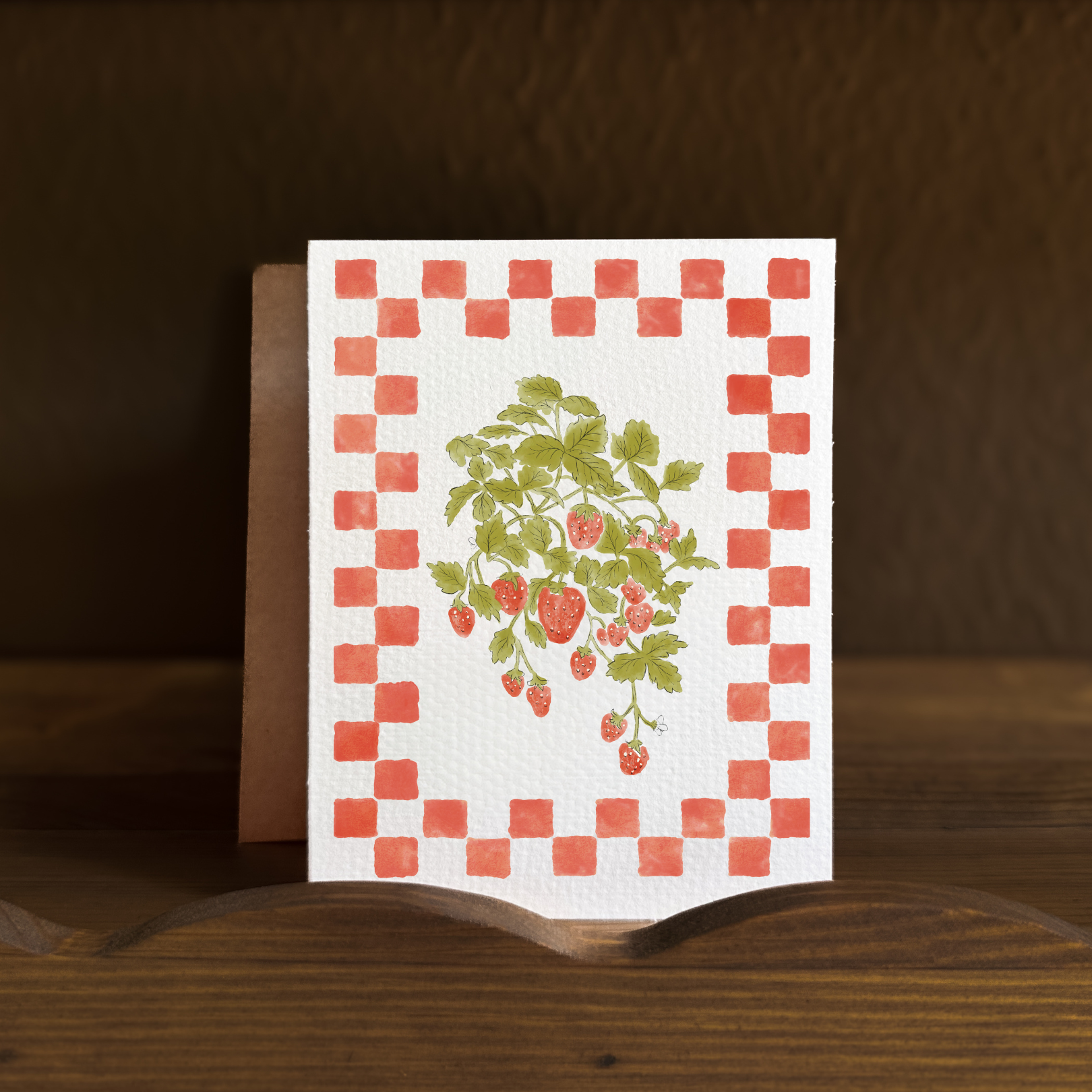 Summer Strawberries & Blooms Blank Greeting Card